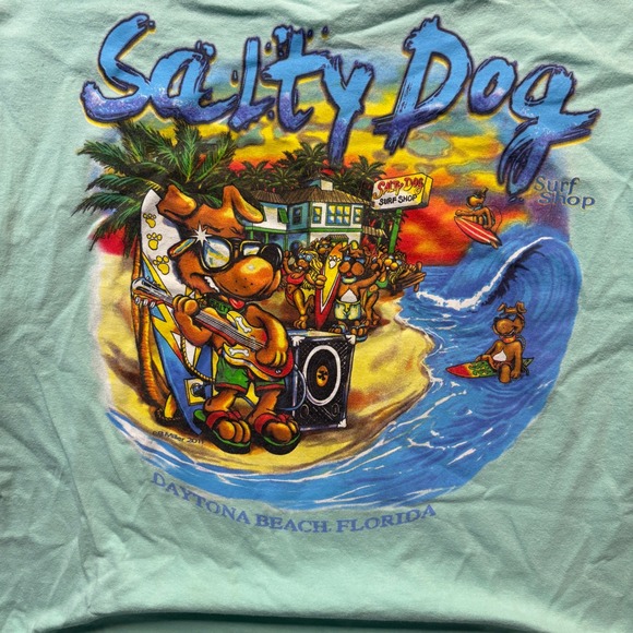Salty Dog Surf Shop Y2K Daytona Beach Florida Graphic T Shirt Beach Tee XL - Picture 2 of 10